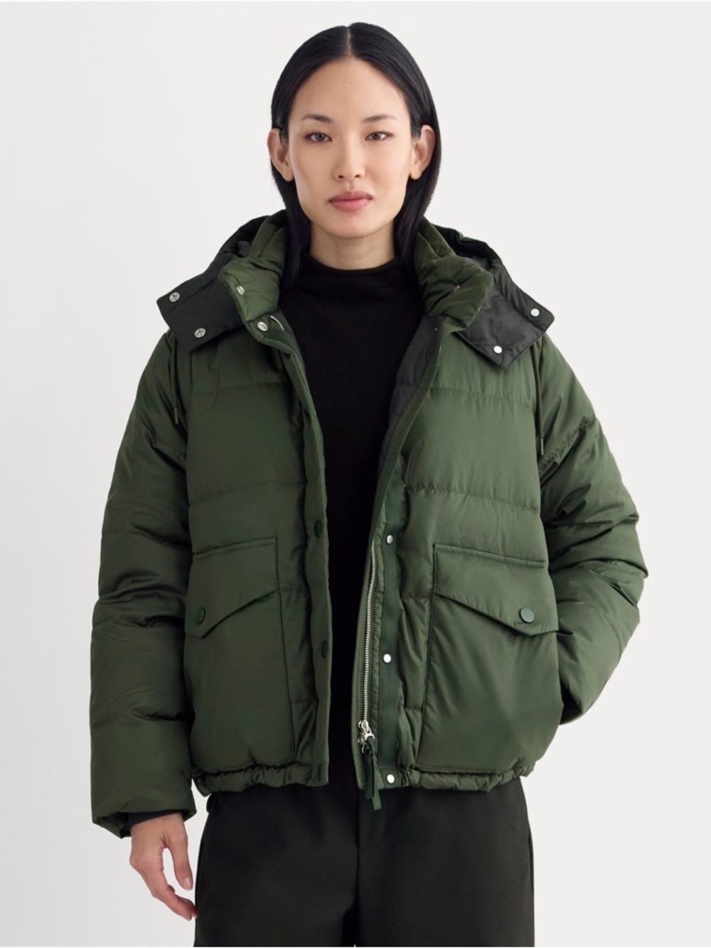 EUC Everlane Ever Puff Dark Olive Green Hooded Puffer Jacket - Women's